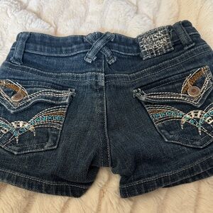 Dark Blue Denim Embroidered kids Shorts